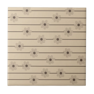 Horizontal Stripe Brown Khaki Flower Y2K Pattern Tile