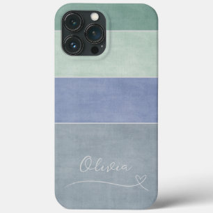 Horizontal Stripe Green, Blue & Grey Personalised iPhone 13 Pro Max Case