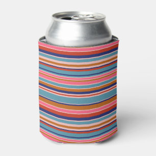 Horizontal stripes blue pink terracotta retro can cooler
