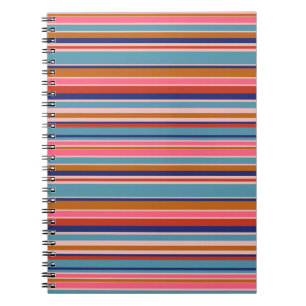 Horizontal stripes blue pink terracotta retro  notebook