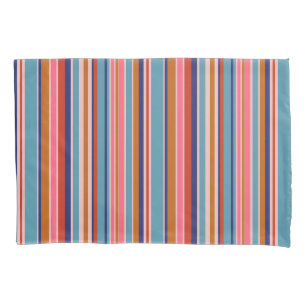 Horizontal stripes blue pink terracotta retro pillowcase