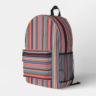Horizontal stripes blue pink terracotta retro printed backpack