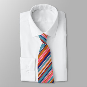 Horizontal stripes blue pink terracotta retro tie