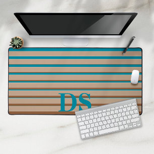 Horizontal Stripes Brown & Blue Monogram Desk Mat