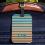 Horizontal Stripes Brown & Blue Monogram Luggage Tag<br><div class="desc">A stylish luggage tag with horizontal stripes in brown,  beige and blue in a modern minimalist design style with a touch of beach vibes.</div>