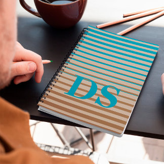 Horizontal Stripes Brown & Blue Monogram Notebook
