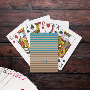 Horizontal Stripes Brown & Blue Monogram Playing Cards