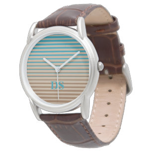 Horizontal Stripes Brown & Blue Monogram Watch