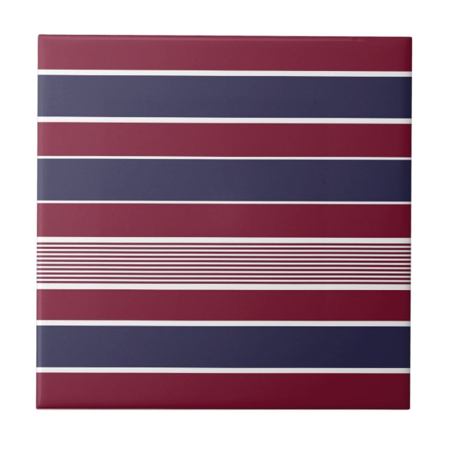 Horizontal stripes, burgundy, navy blue, white tile (Front)