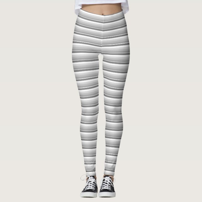 Horizontal Stripes Grey and White Pattern Leggings (Front)