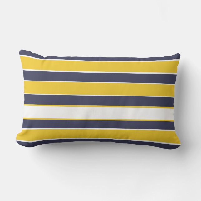 Horizontal stripes, mustard yellow, navy blue, whi lumbar cushion (Front)