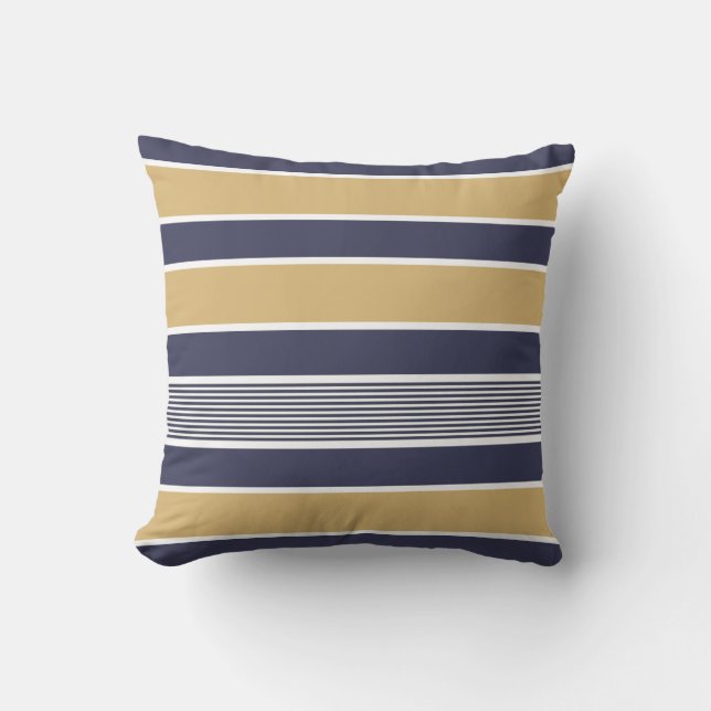 Horizontal stripes, navy blue, ochre, white cushion (Front)