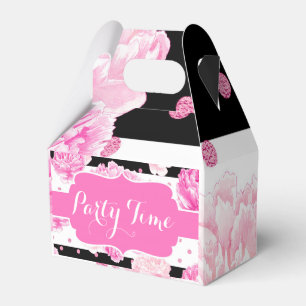 Horizontal Stripes Pink Floral Watercolor Birthday Favour Box