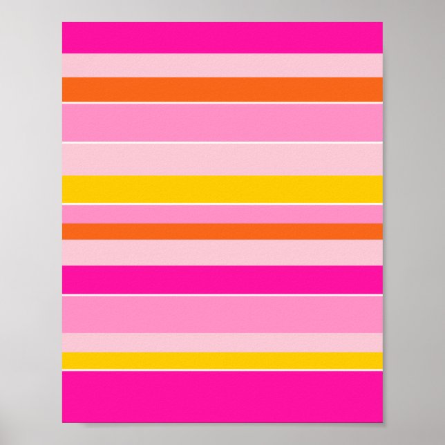 Horizontal Stripes Pink Orange Yellow Striped Poster (Front)