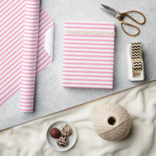 Horizontal stripes pink & white wrapping paper