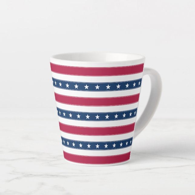 Horizontal Stripes with Stars Patriotic Latte Mug (Right Angle)