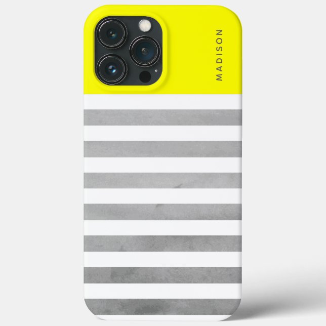 Horizontal Stripes Yellow and Grey Custom Name Case-Mate iPhone Case (Back)