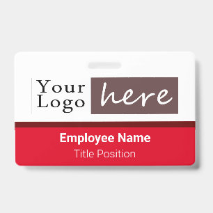 Horizontal Style Logo Employee Name Red ID Badge