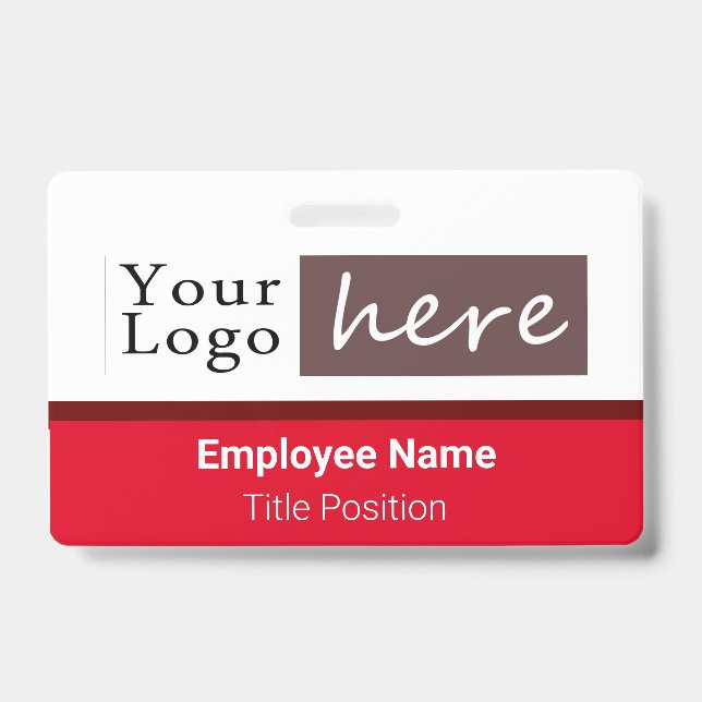 Horizontal Style Logo Employee Name Red ID Badge (Front)