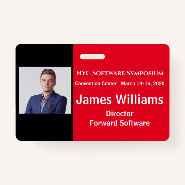 Horizontal Symposium Badge Red, White, Black ID Badge (Front)
