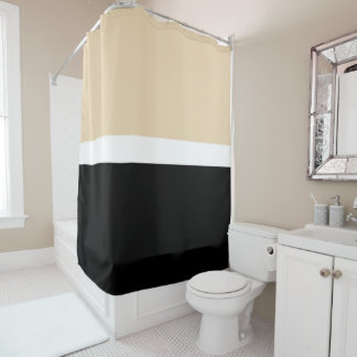 Horizontal Taupe Black Retro Modern Stripe Spring Shower Curtain