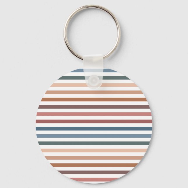Horizontal Terracotta and Teal Stripes Key Ring (Front)