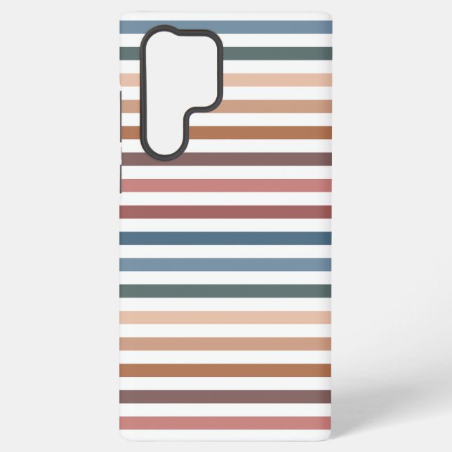 Horizontal Terracotta and Teal Stripes Samsung Galaxy S22 Ultra Case (Back)