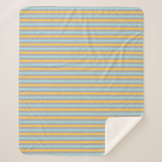 Horizontal Turquoise, Grey and Yellow Stripes Sherpa Blanket (Front)