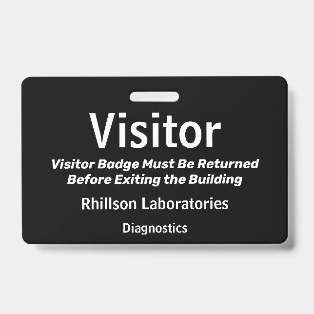 Horizontal Visitor Pass Black and White Design ID Badge (Front)