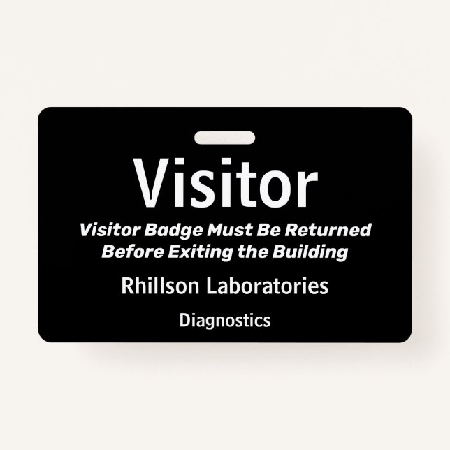 Horizontal Visitor Pass Black and White Design ID Badge (Front)