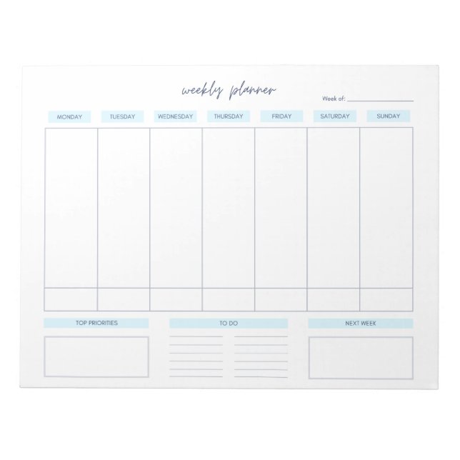 Horizontal Weekly Planner Monday Start Notepad (Front)