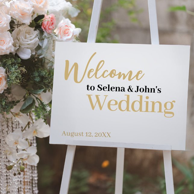 Horizontal White Gold Elegant Wedding Welcome Sign (Creator Uploaded)