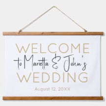 Horizontal White Gold Elegant Wedding Welcome Sign