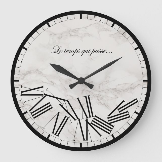 Horloge murale - Le temps qui passe...Effet marbre Large Clock (Front)
