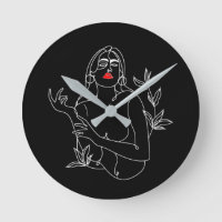 Horloge Ronde Line Art illustration. Femme en noir