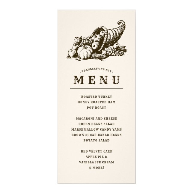 Horn of Plenty | Thanksgiving Dinner Menu (Front)