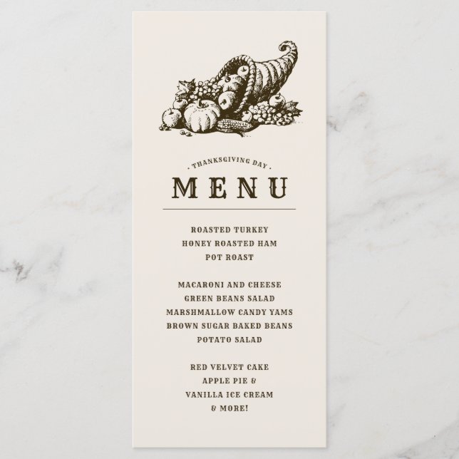 Horn of Plenty | Thanksgiving Menu (Front)