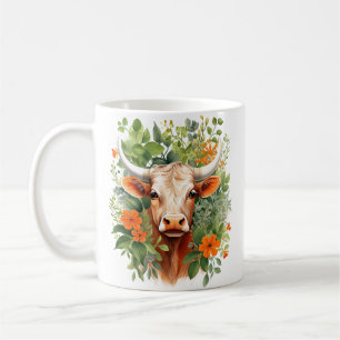 Horned Cow and Flowers  Coffee Mug