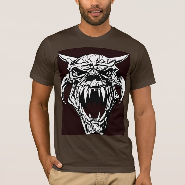 Horned Demon Monster Skull Dark Fantasy Vector Gra T-Shirt (Front)