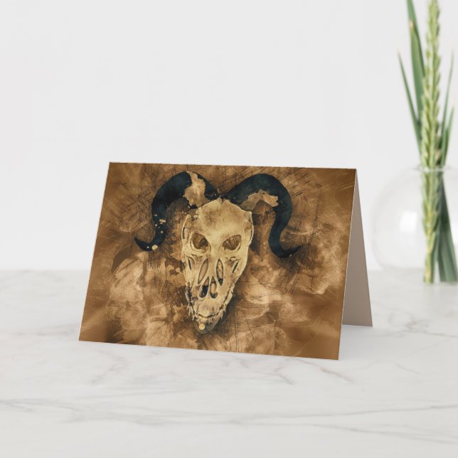 horned demon skull greeting card (Front)