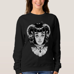 Horned Devil Satanic Halloween Glitch Goth Emo Pun Sweatshirt