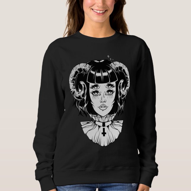Horned Devil Satanic Halloween Glitch Goth Emo Pun Sweatshirt (Front)