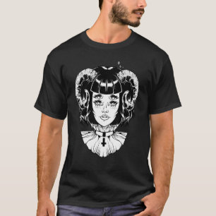 Horned Devil Satanic Halloween Glitch Goth Emo Pun T-Shirt