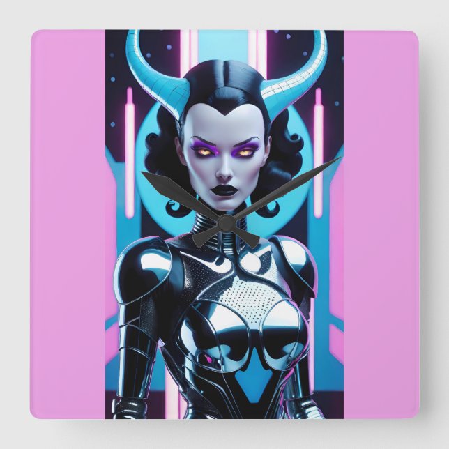 Horned Dilemma of Her Desires Square Wall Clock (Front)