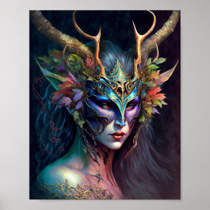 Horned Elf Woman Fantasy Art Poster