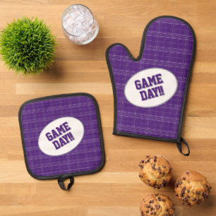 Horned Frog Purple Plaid Pattern Game Day Oven Mitt & Pot Holder Set