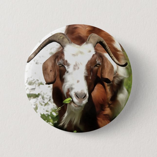 Horned Goat Grazing 6 Cm Round Badge (Front)