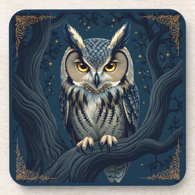 Horned owl at night coaster (Front)