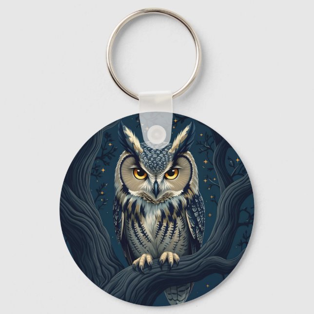 Horned owl at night key ring (Front)