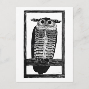 Horned Owl - Black and White Vintage Art  Postcard